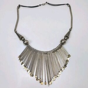 Vintage Boho‎ Southwestern Tribal Ethnic Fringe Spoon Bib Necklace Heavy Metal